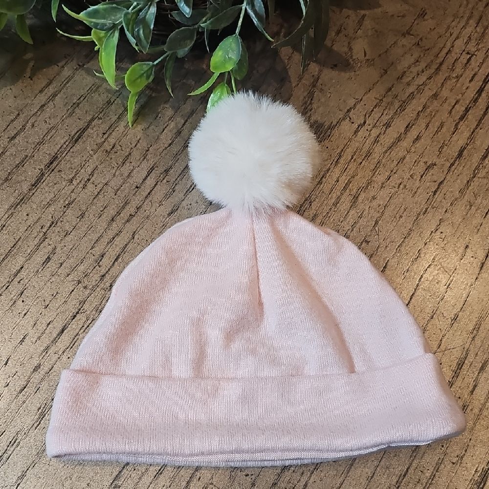 Soft Pink Kids Beanie with Pom Pom